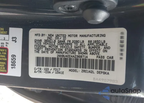 2010 Toyota Corolla S from USA, damaged, VIN 1NXBU4EE4AZ368714
